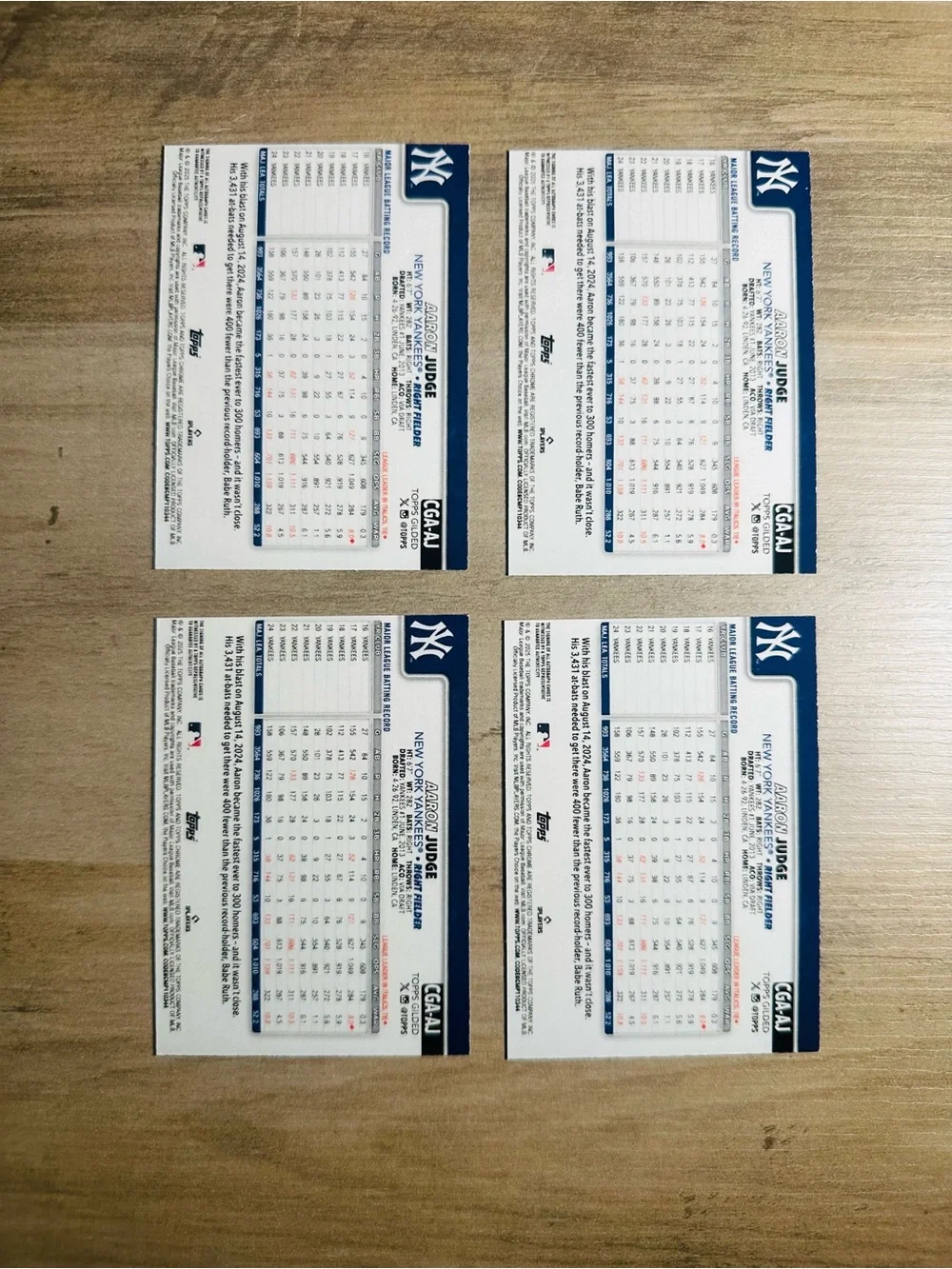 Aaron Judge Lot of (4) Signed 2025 Topps Chrome Autograph Issue Novelty Cards.